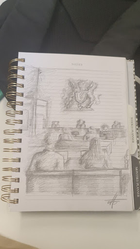 Sixth Form student Lydia created a courtroom sketch from the visit to Cambridge Magistrates Court