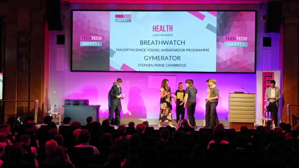 Students collecting their awards at the TeenTech Finals